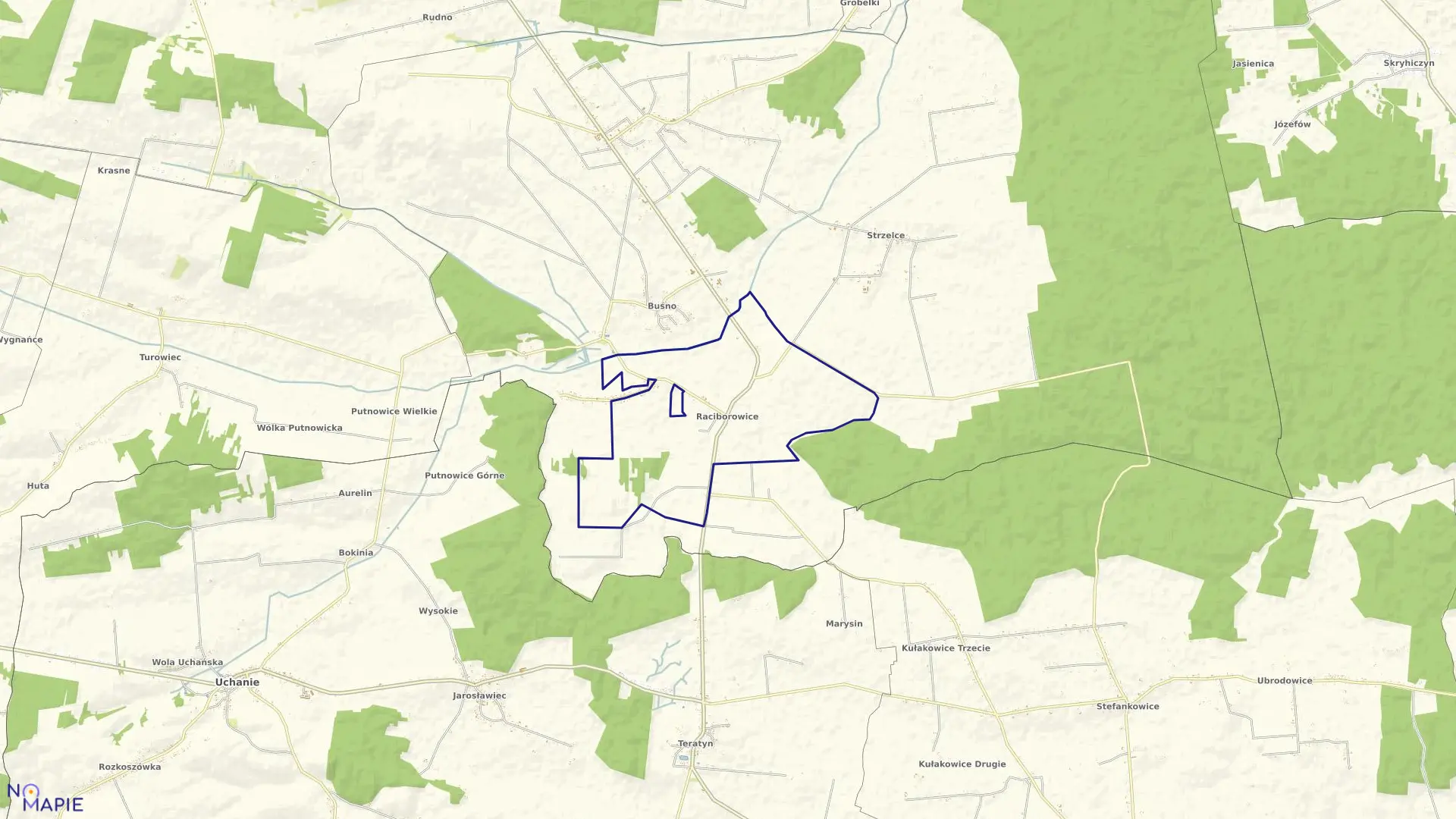 Mapa obrębu RACIBOROWICE w gminie Białopole